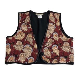 Vintage Lindsey Scott Vest Womens 8 Crop Reversible Santa Tapestry Christmas 90s